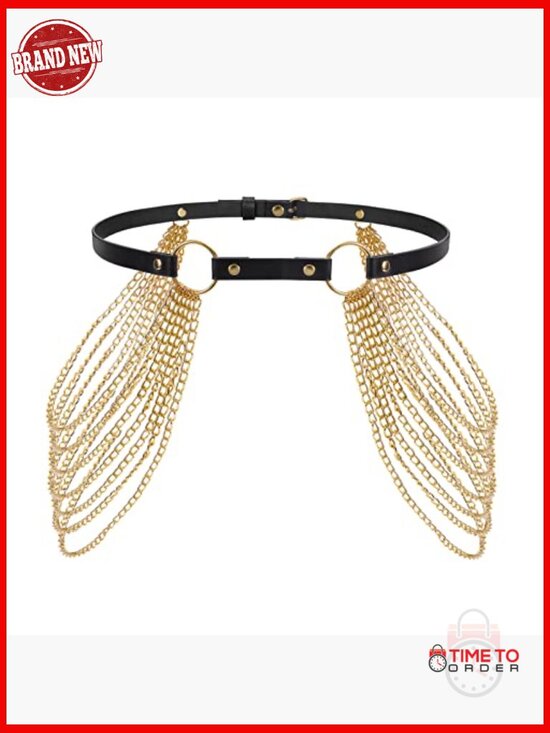 Punk Layered Waist Chain Belt PU Leather Adjustable Sexy Body Chain Rave Gothic main image 5
